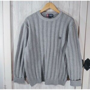 Vintage Chaps Sweater Gray Cable Knit Men M 100% Cotton Preppy
